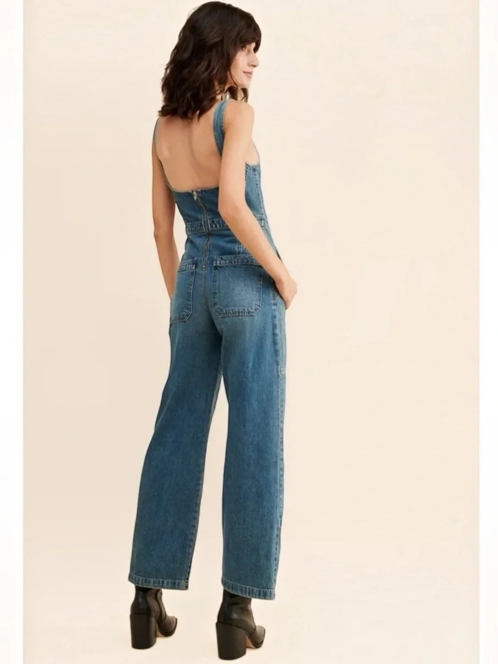 Free People x We The Free Amina Denim Wide Leg & Lace-Up Jumpsuit